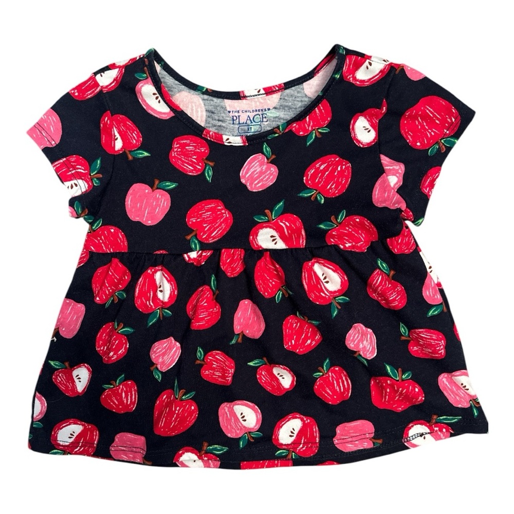 NWOT The Children's Place Navy Apple Print Short Sleeve Tee